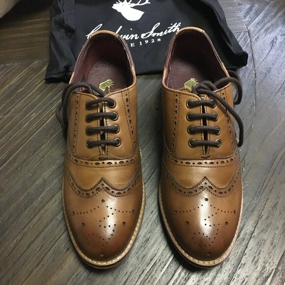 NWT Genuine Leather Cognac Oxford Wingtip Brogues - Picture 2 of 16